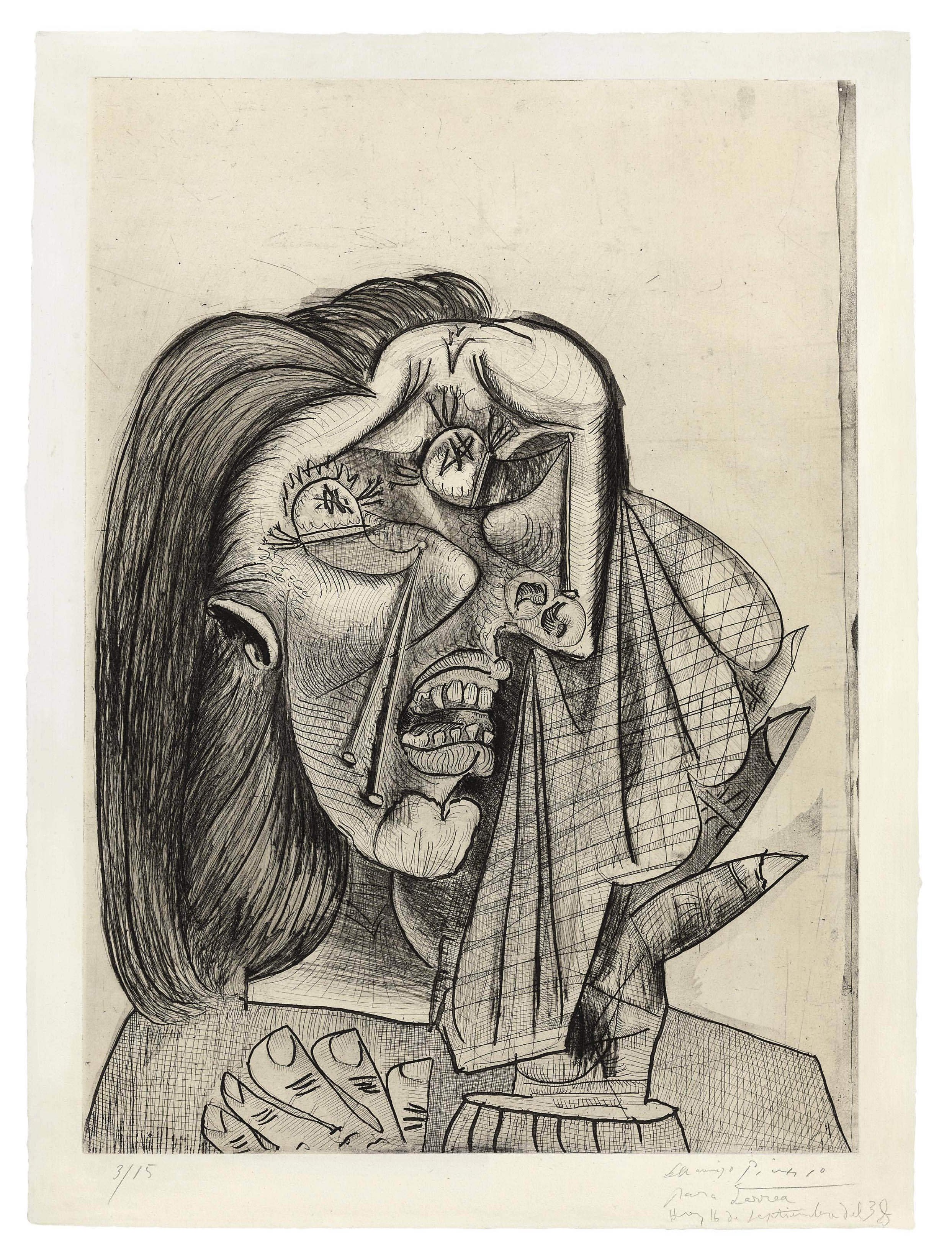 زن گریان، اثر پابلو پیکاسو، 1937، درای پوینت، اچینگ و آکواتینت، ادیشن 3 از 15