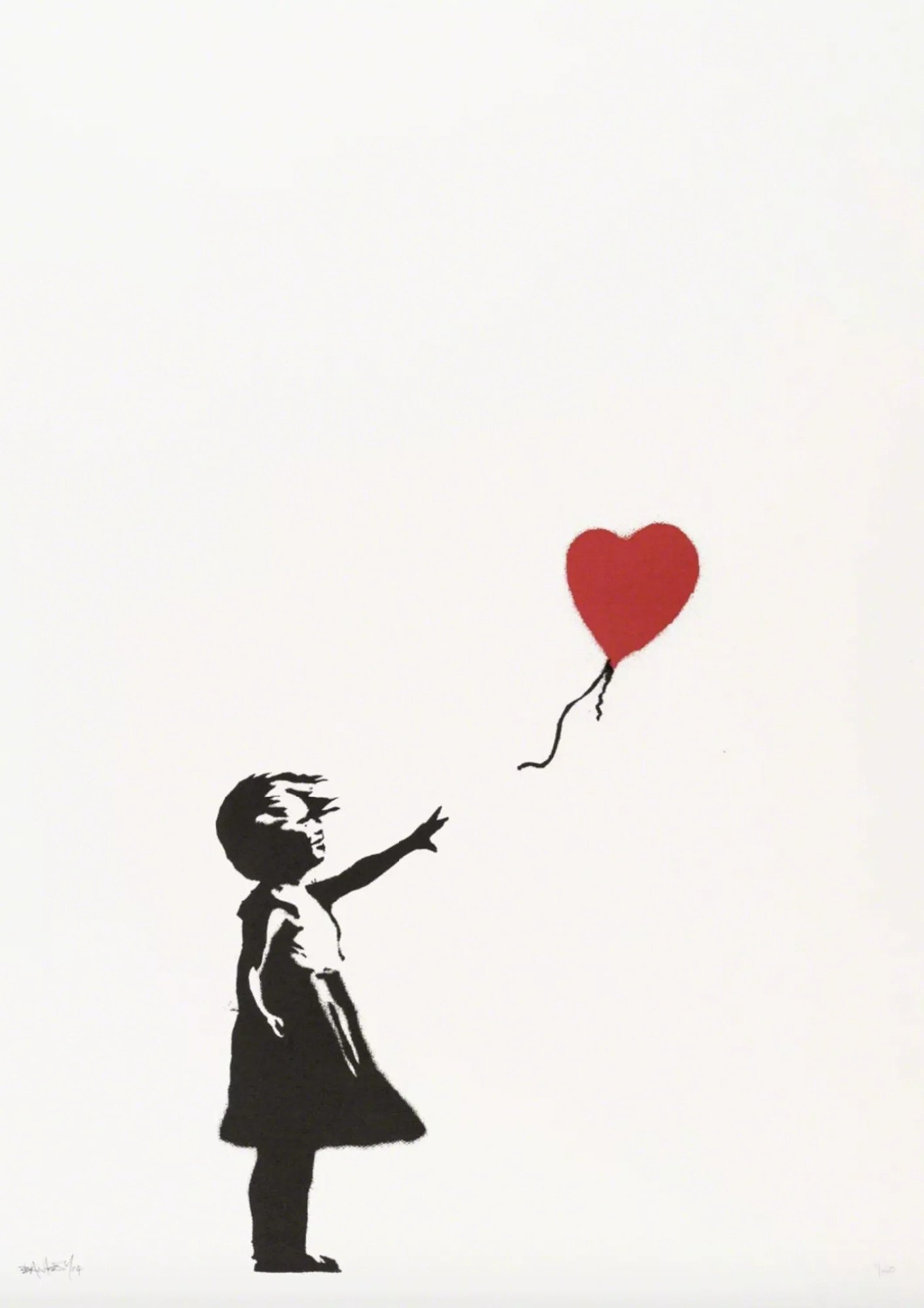دختری با بادکنک قرمز، اثر بنکسی، 2003، سیلک اسکرین